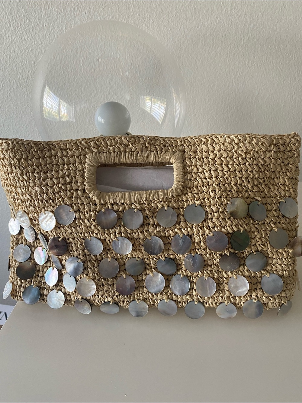 J.Crew Woven clutch with Shell Pailletes